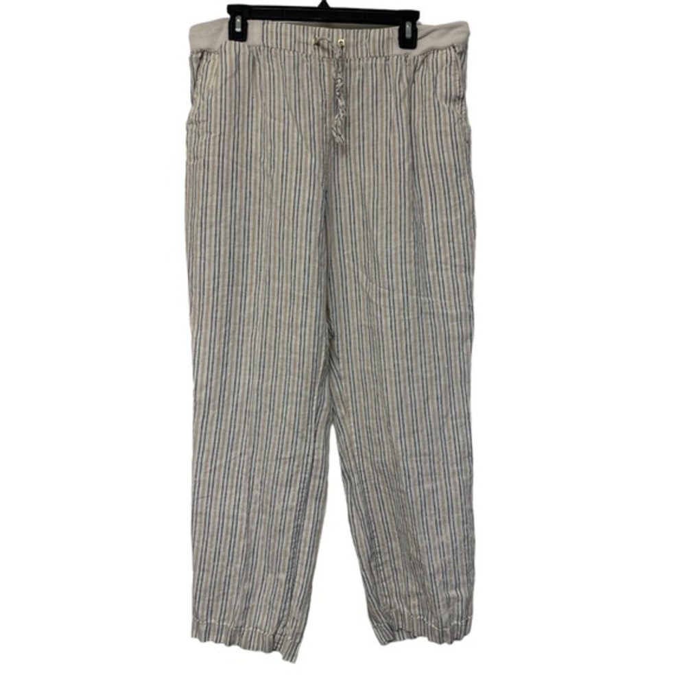 Women's Ellen Tracy White Striped Linen Pants Boho Anthro Size XL EUC #2875